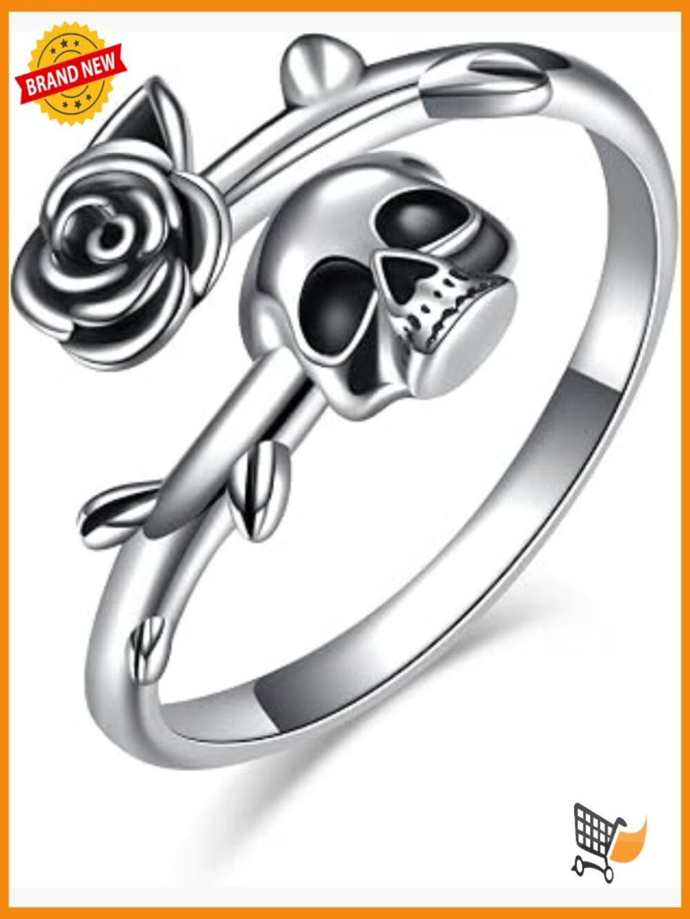 Gothic Skull Ring Open Wrap 925 Sterling Silver Vintage Statement Ring for
